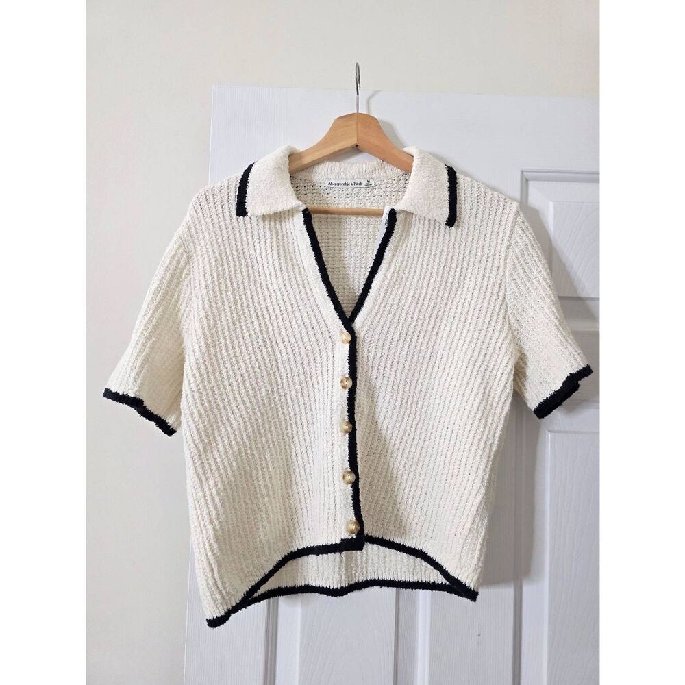 Abercrombie and fitch Short Sleeve Crochet-style Polo Cardigan M NWT - Picture 4 of 11